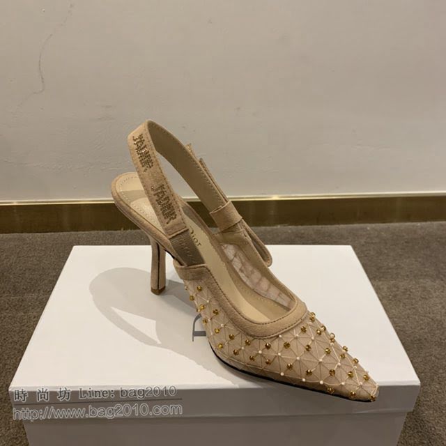 DIOR女鞋 迪奧2021專櫃新款J’ADIOR尖頭涼鞋 Dior網紗燙鑽路跟涼鞋  naq1522